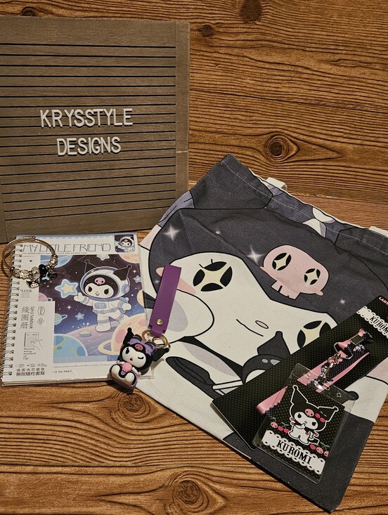 Handbags - Kuromi 6 Piece Bundle Bracelet Keychain Lanyard Tote Notebook Pouch